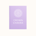 Crown Chakra digital journal in pastel lavender with white chakra symbol and text on a clean white background.