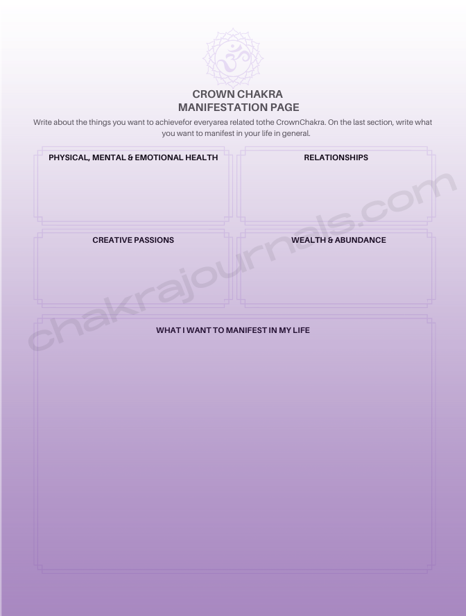 Crown Chakra Journal sample page featuring reflection prompts for spiritual clarity and inner alignment.