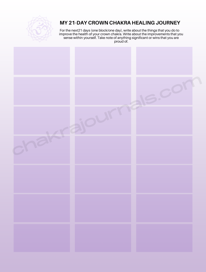 Crown Chakra Journal sample page featuring reflection prompts for spiritual clarity and inner alignment.