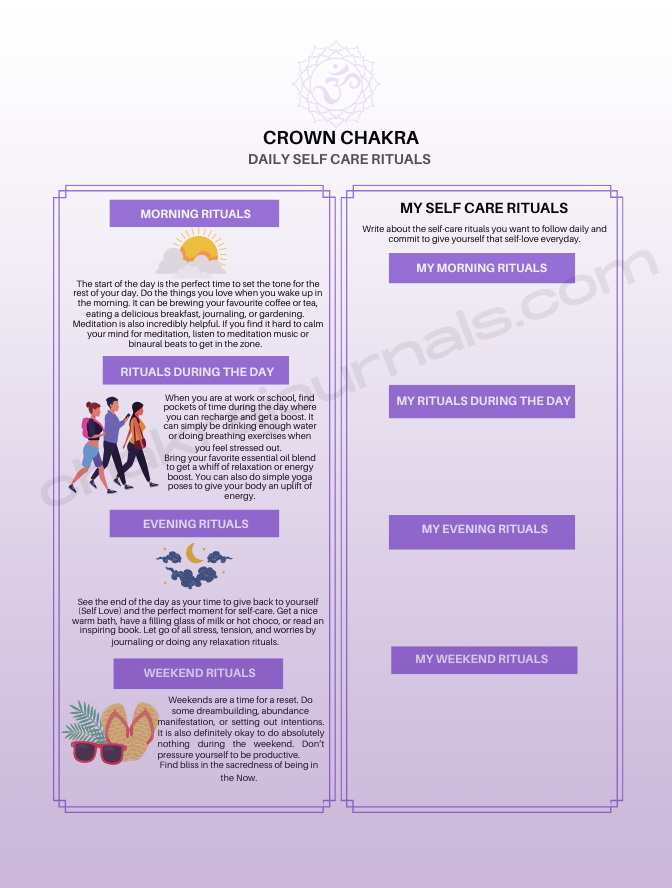 Crown Chakra Journal sample page featuring reflection prompts for spiritual clarity and inner alignment.