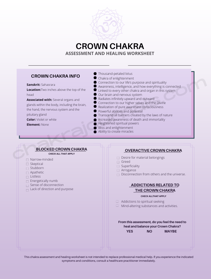 Crown Chakra Journal sample page featuring reflection prompts for spiritual clarity and inner alignment.