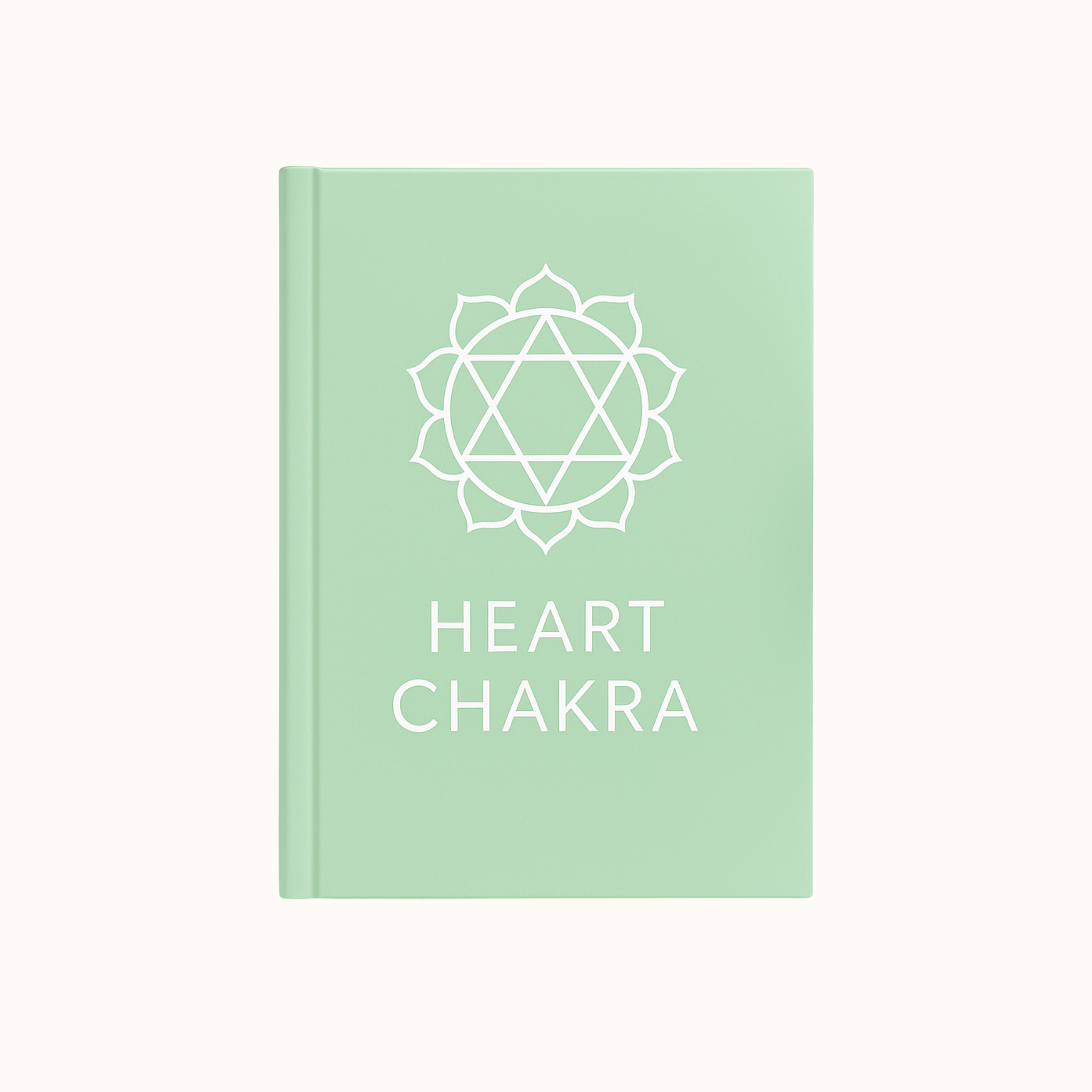 Heart Chakra digital journal in pastel green with white chakra symbol and text on a clean white background.