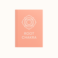 Root Chakra digital journal in coral pastel with white chakra symbol and text on a clean white background.