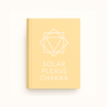 Solar Plexus Chakra digital journal in pastel yellow with white chakra symbol and text on a clean white background.