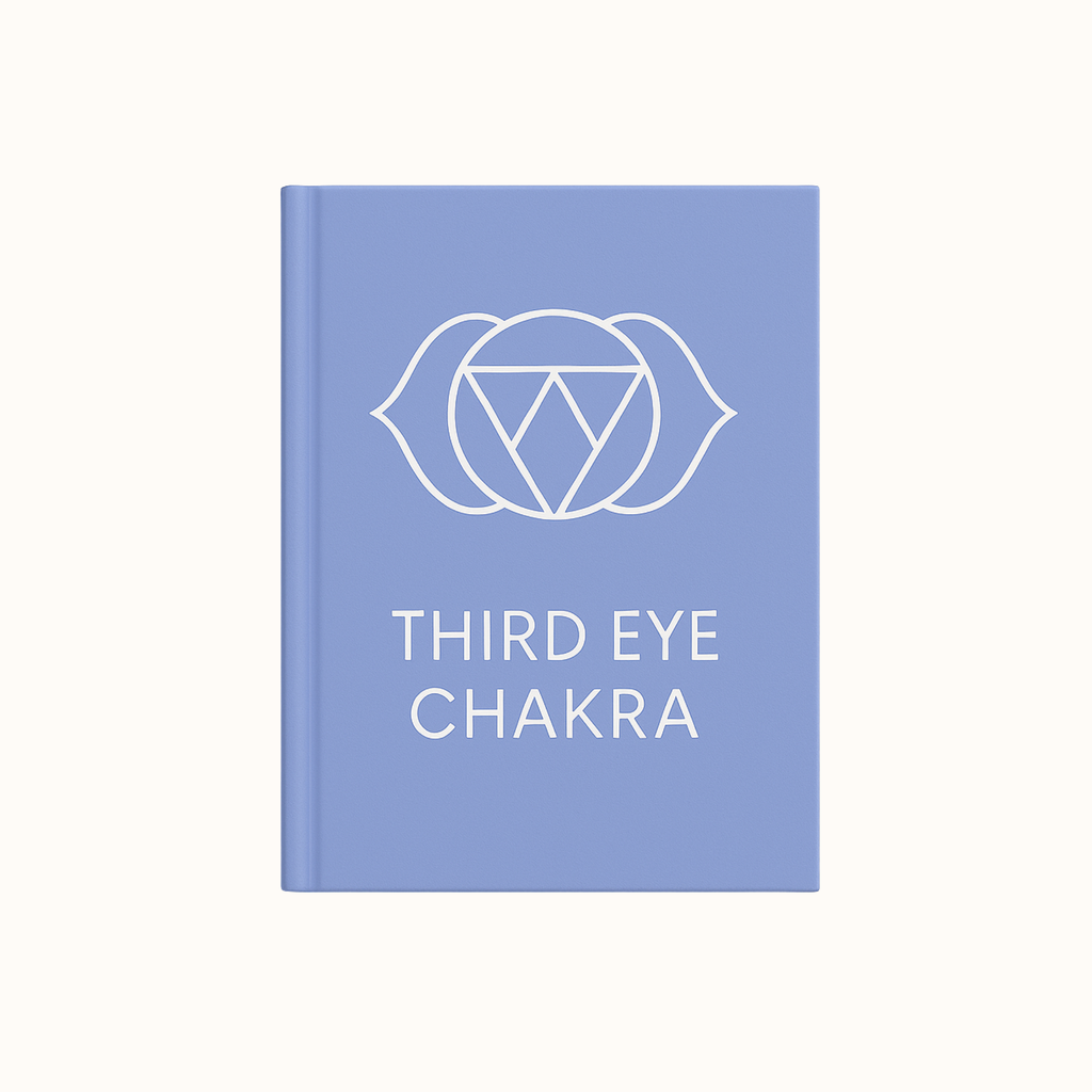 Third Eye Chakra digital journal in pastel indigo with white chakra symbol and text on a clean white background.