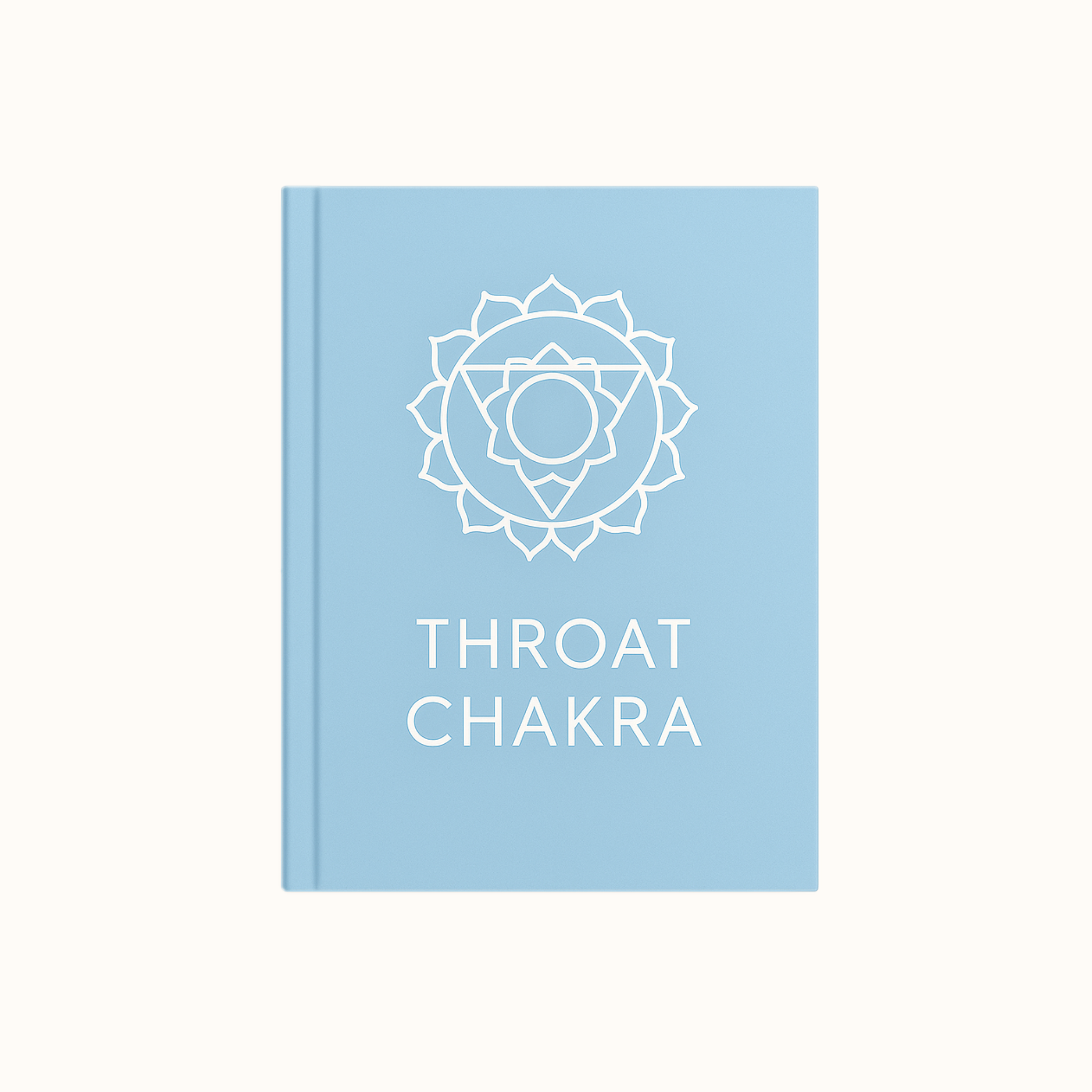 Throat Chakra digital journal in pastel blue with white chakra symbol and text on a clean white background.